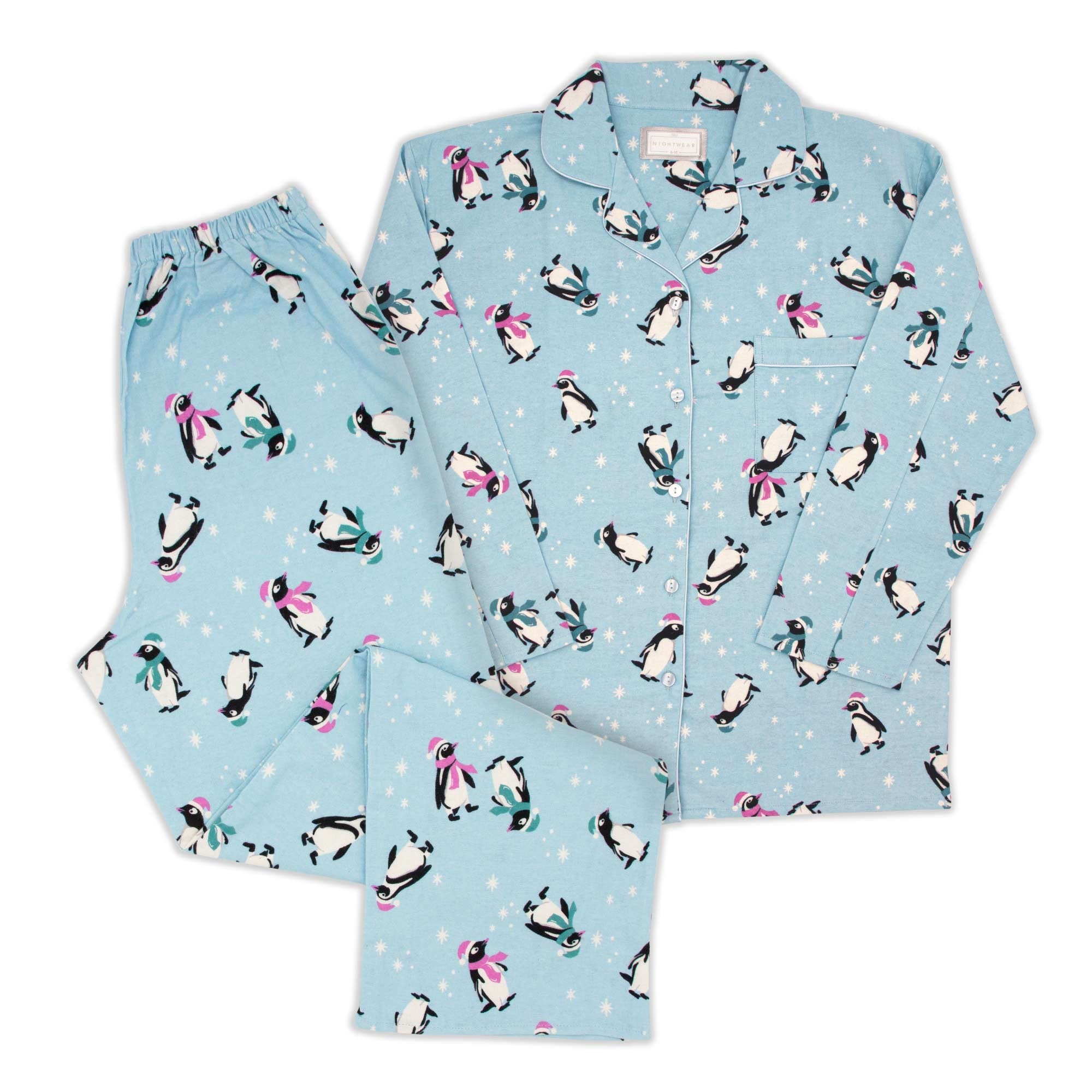 Tru Ladies Penguin Flannel Pyjama Blue