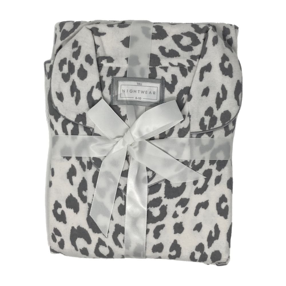 Ladies Leopard Flannel Pyjama Set Grey