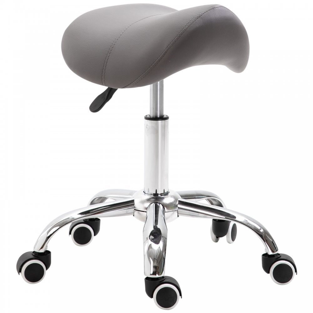 Homcom Faux Leather Height Adjustable Cosmetic Saddle Stool - Grey