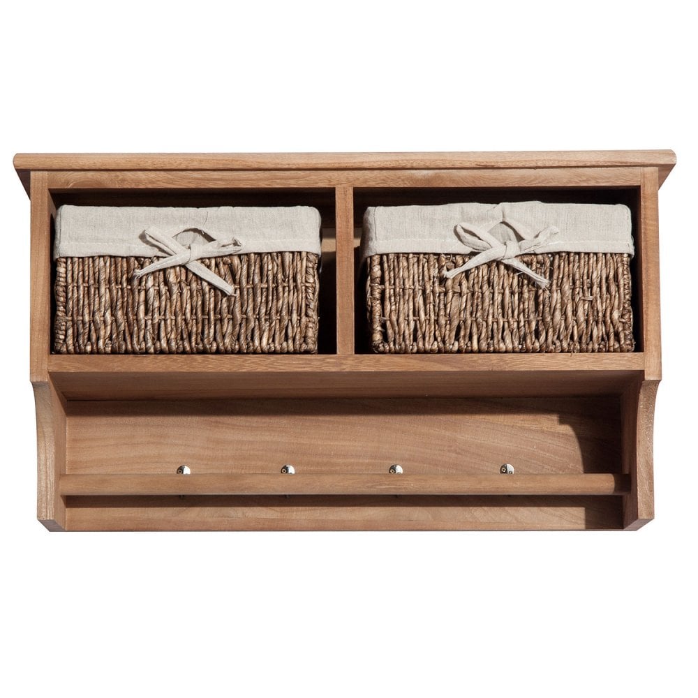 Creations Wall Mounted Shelf with Coat Hooks and Baskets, Solid 2024 Wood