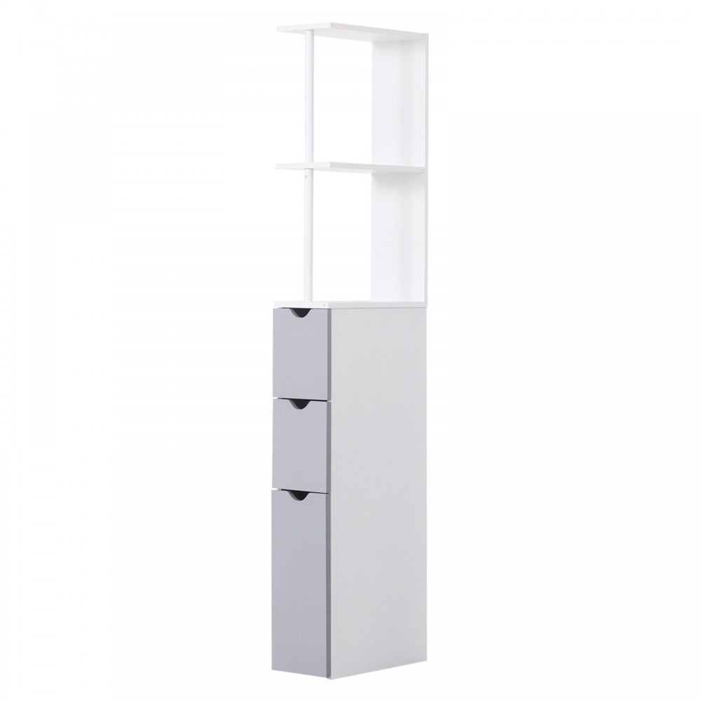 HOMCOM Wood Rolling Bathroom Side Storage Cabinet, White