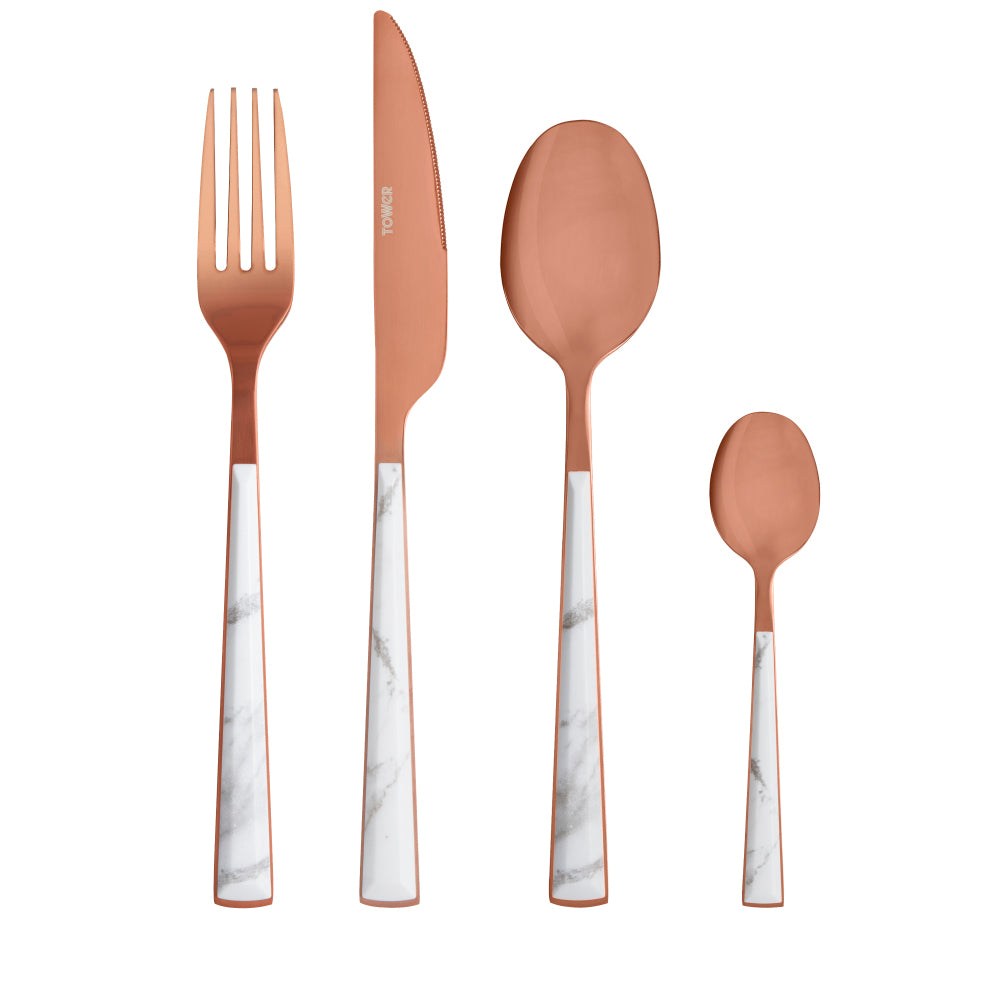 Tower Marble Rose Gold 16 Piece Stainless Steel Cutlery Set 9639