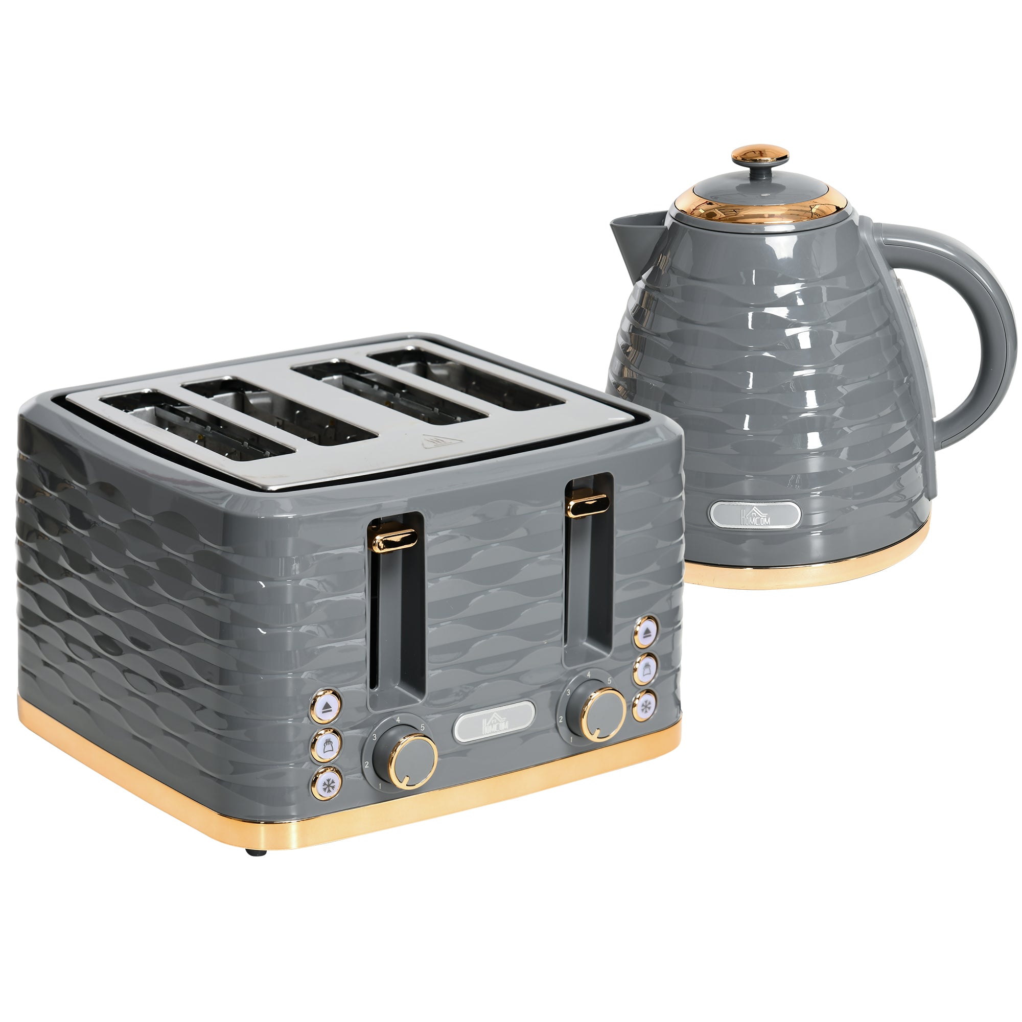 HOMCOM Kettle and Toaster Set 1.7L Rapid Boil Kettle 4 Slice Toaster