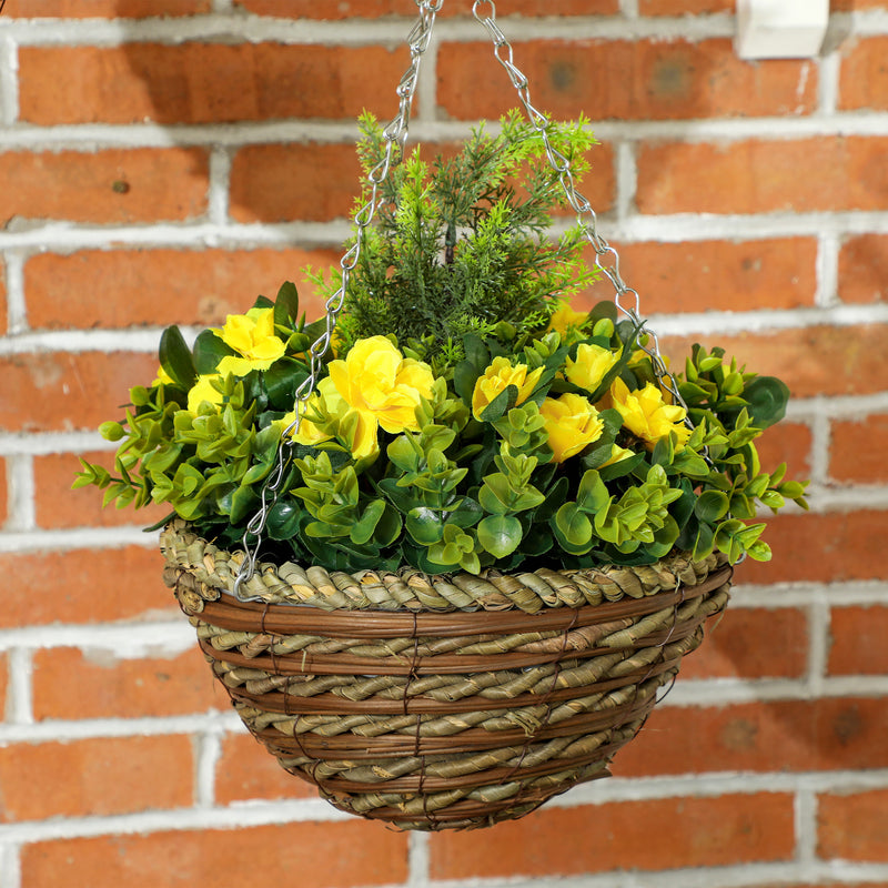 Outsunny 2 PCs Artificial Lisianthus Flower Hanging Planter Basket