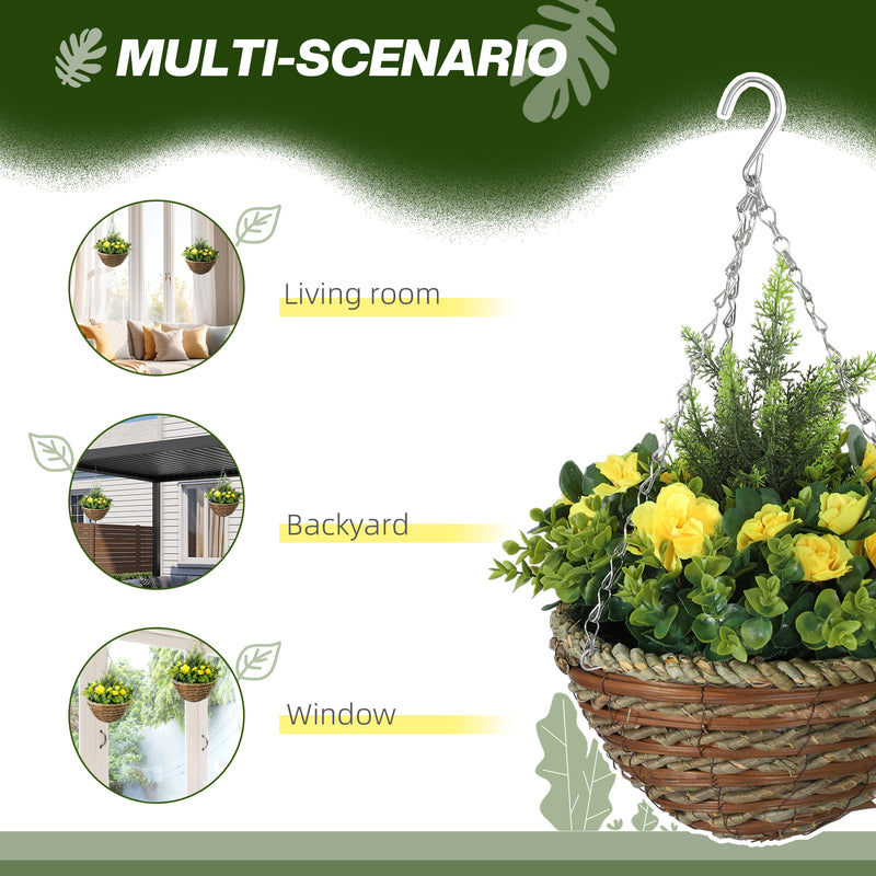 Outsunny 2 PCs Artificial Lisianthus Flower Hanging Planter Basket