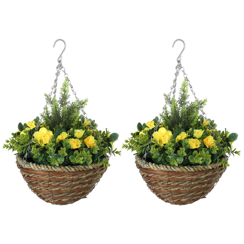 Outsunny 2 PCs Artificial Lisianthus Flower Hanging Planter Basket