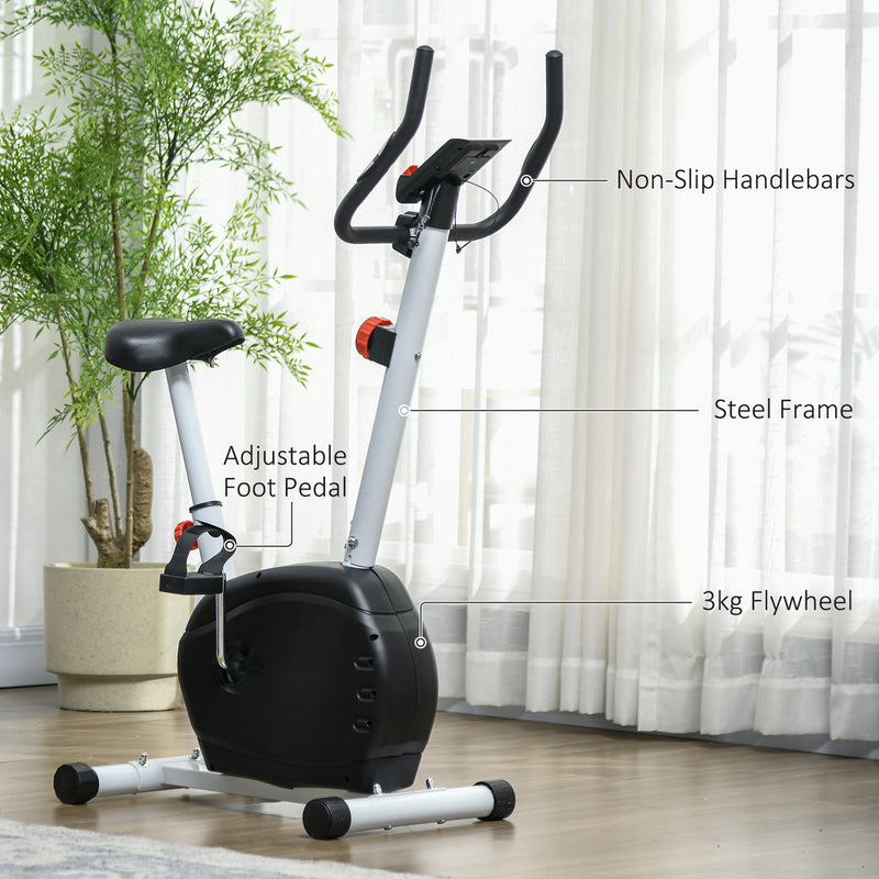 SPORTNOW Magnetic Exercise Bike with 8-Level Resistance and Wheels, White