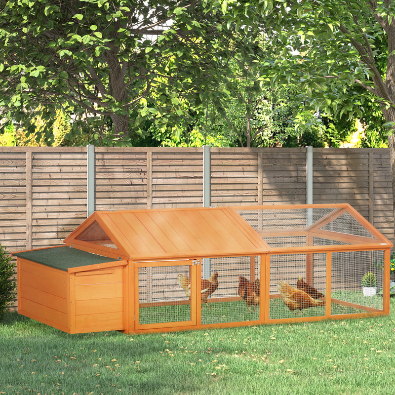 PawHut Wooden Chicken Run with Nesting Box, Openable Roof, for 4-8 Chickens