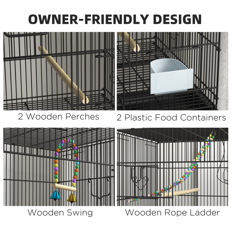 PawHut Two-Tier Bird Cage on Wheels w/ Stand, for Canaries