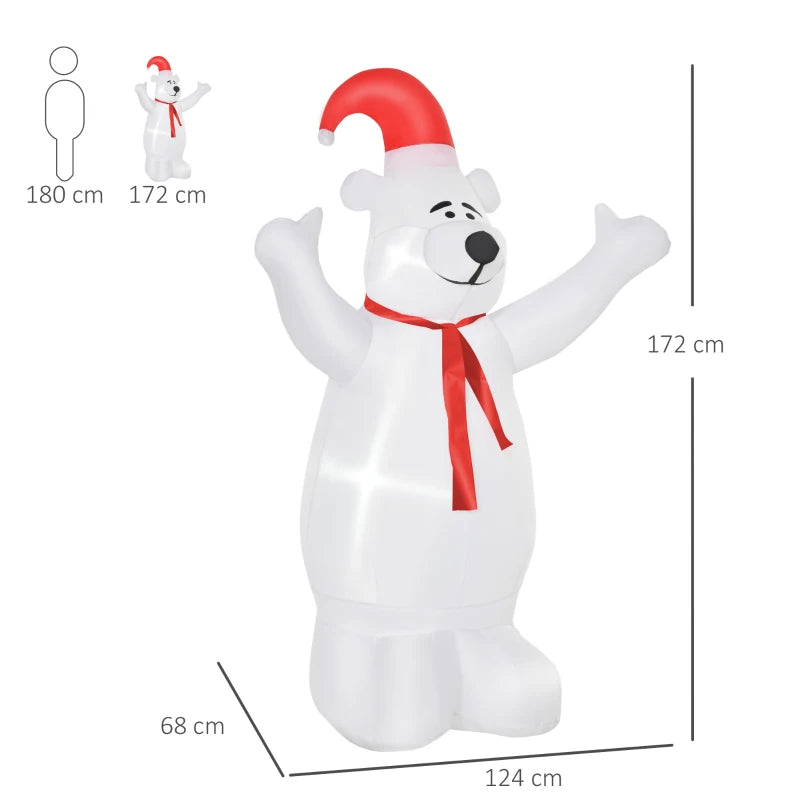 HOMCOM Christmas Time 6ft Inflatable Bear Decoration W/LED Lights, Polyester-Multicolour