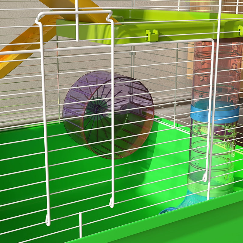 PawHut Hamster Cage W/ Water Bottle, Exercise Wheel, Tubes, Ramps - Green