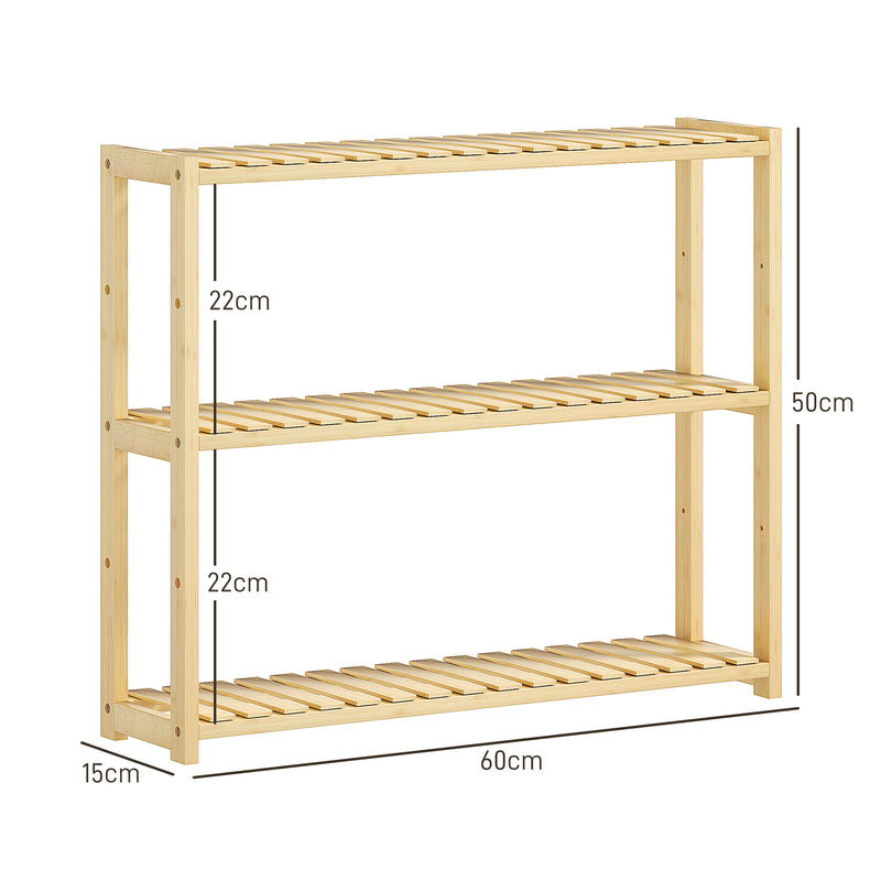 HOMCOM 3-Tier Bamboo Bathroom Storage Shelf with Adjustable Rack, Natural