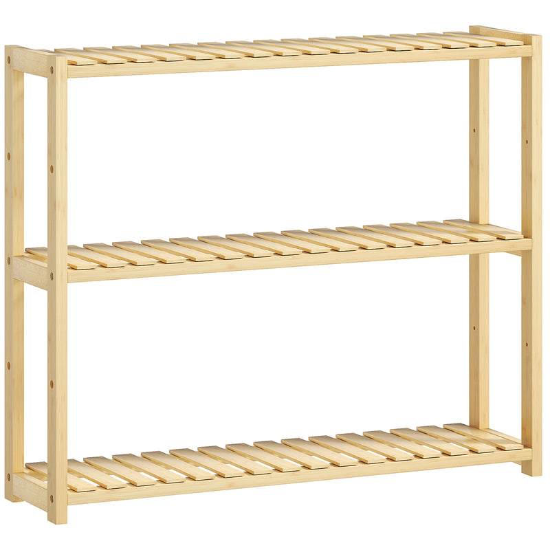 HOMCOM 3-Tier Bamboo Bathroom Storage Shelf with Adjustable Rack, Natural