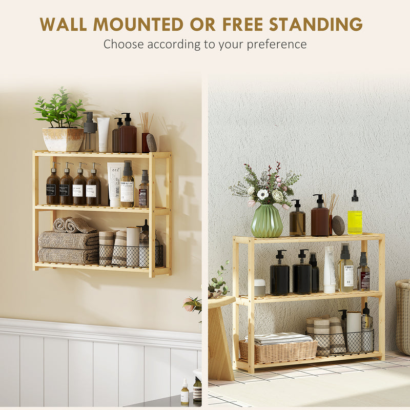 HOMCOM 3-Tier Bamboo Bathroom Storage Shelf with Adjustable Rack, Natural