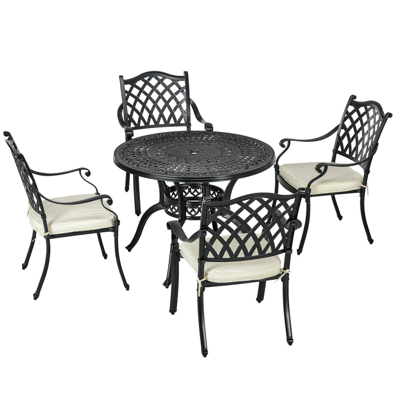 Outsunny 4 Seater Outdoor Dining Set with Cushions Parasol Hole Cast Aluminium