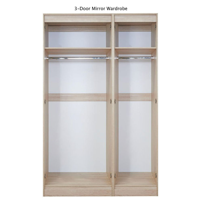 Cairo Ready Assembled Wardrobe with Triple Mirror  - White Gloss & Bardolino Oak