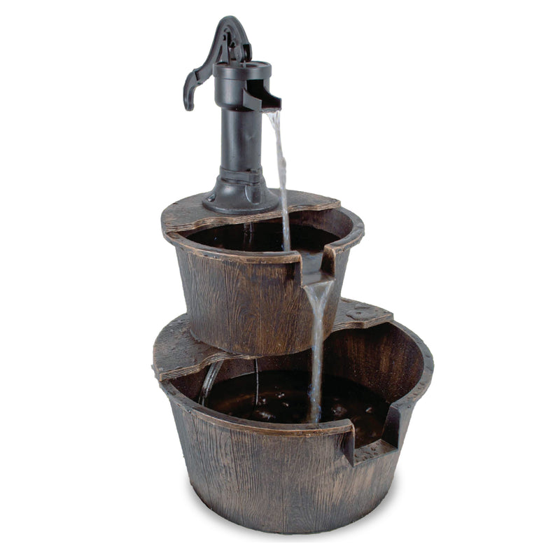 Silver & Stone Outdoor Water Feature 2 Tier Barrel Fountain 62 x 43cm