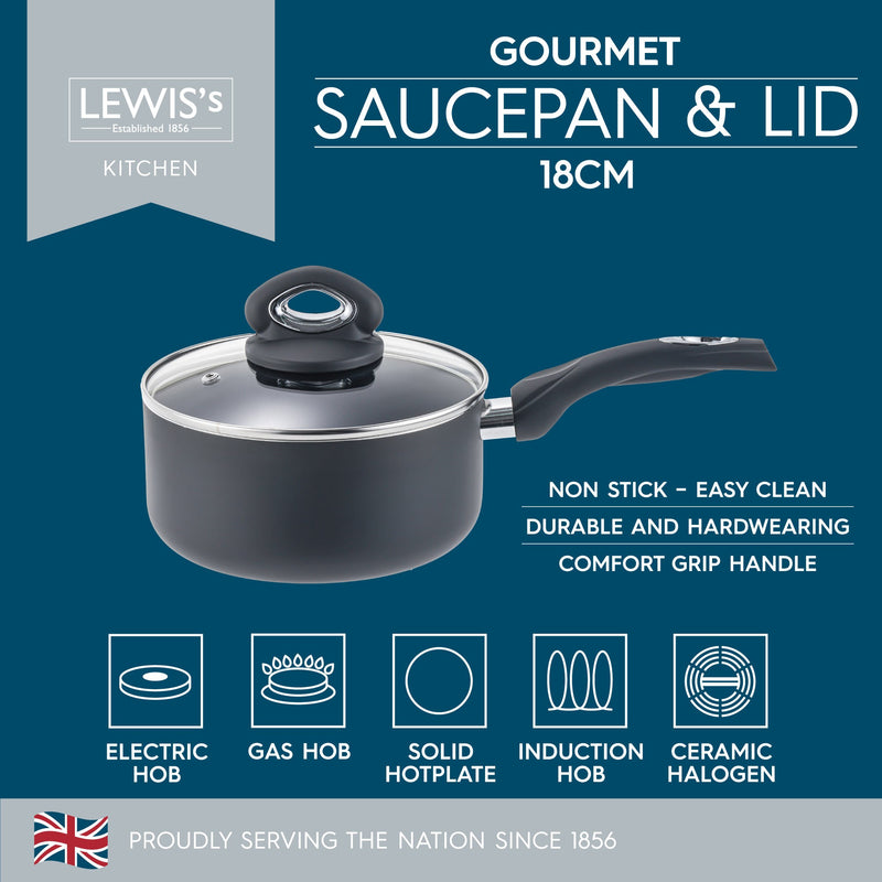 Lewis's Gourmet  Non-Stick 18cm Saucepan With Lid