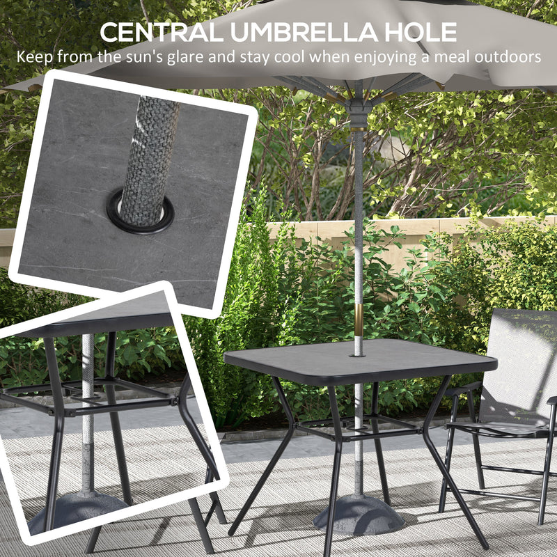 Outsunny Faux-marbled Patio Table with Umbrella Hole Steel Frame for Balcony