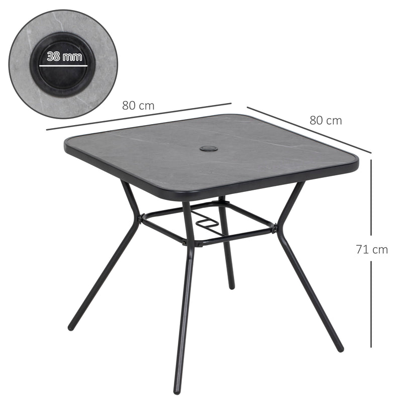 Outsunny Faux-marbled Patio Table with Umbrella Hole Steel Frame for Balcony