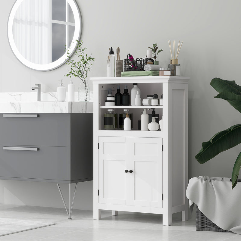 HOMCOM Modern Bathroom Storage Cabinet with Open Shelves, White