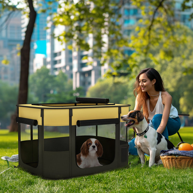 PawHut Portable Dog Pen for Puppies, Rabbits, Kittens, Guinea Pigs - Yellow