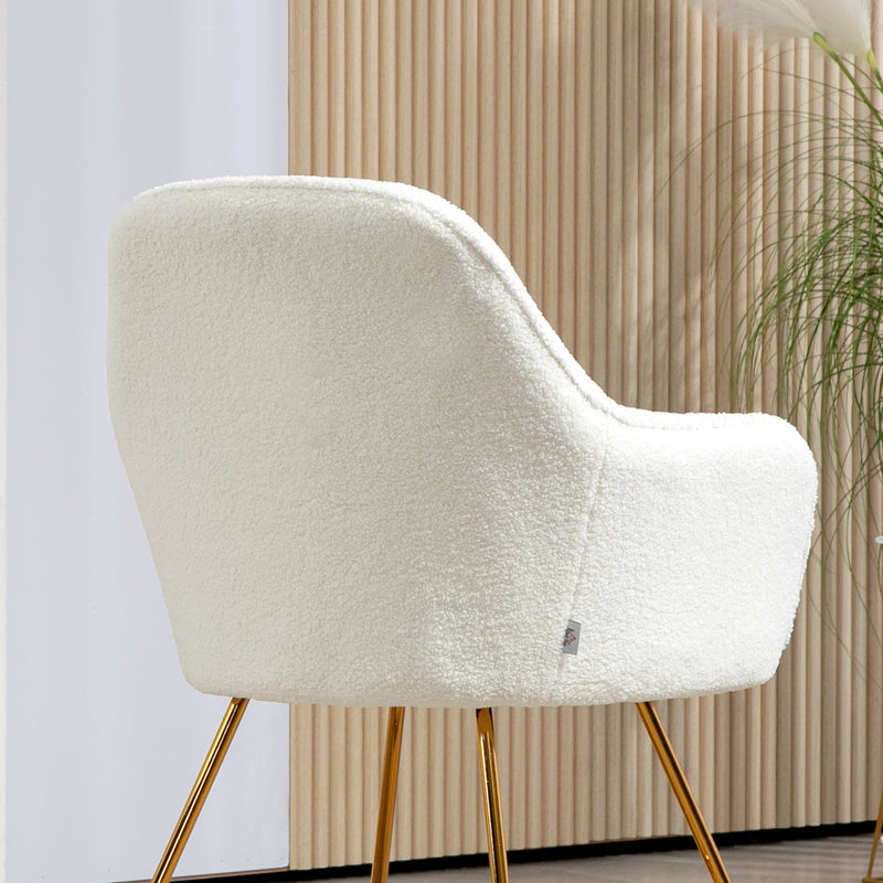 HOMCOM Dining Chair Set of 2, Sherpa Fleece Armchair with Steel Legs, Cream