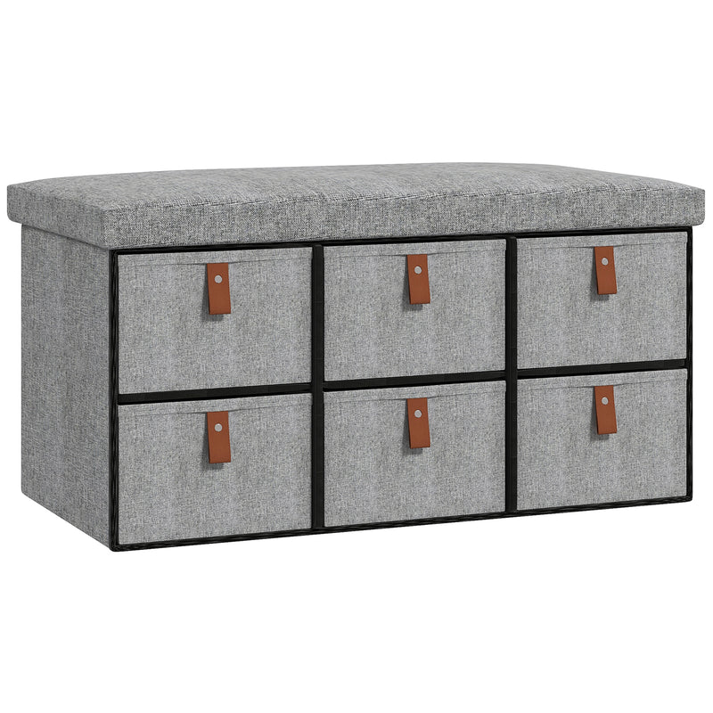 HOMCOM Light Grey Shoe Bench with Seat, Shoe Storage Bench with Fabric Drawers