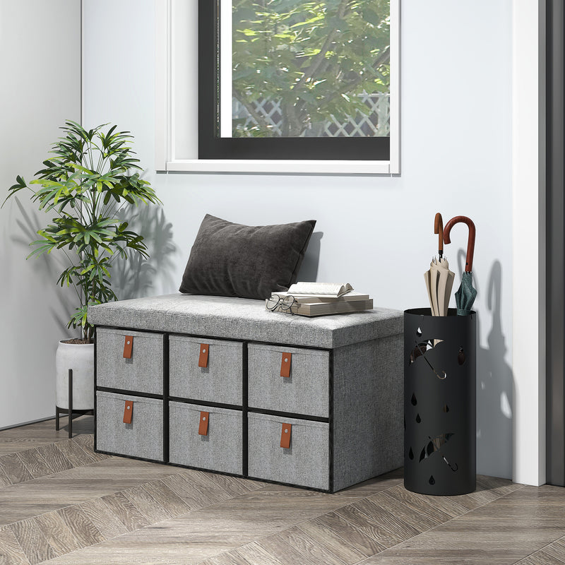 HOMCOM Light Grey Shoe Bench with Seat, Shoe Storage Bench with Fabric Drawers