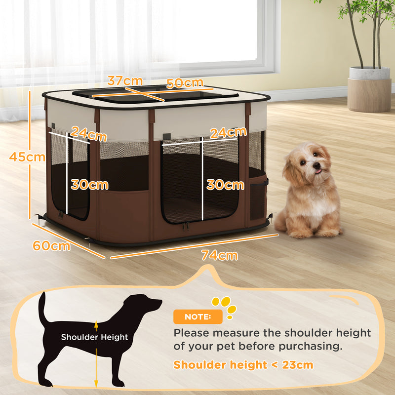 PawHut Portable Dog Pen for Puppies, Rabbits, Kittens, Guinea Pigs - Brown