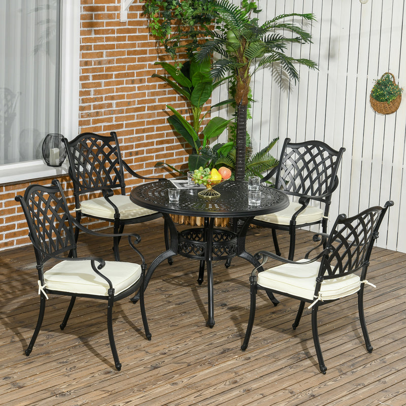 Outsunny 4 Seater Outdoor Dining Set with Cushions Parasol Hole Cast Aluminium