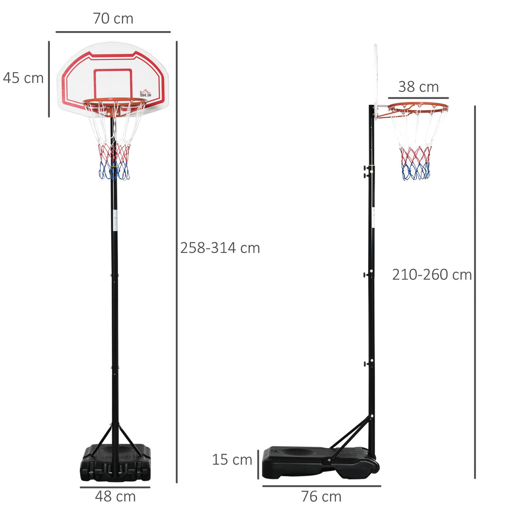 HOMCOM Outdoor Adjustable Basketball Hoop Stand w/ Wheels and Stable B