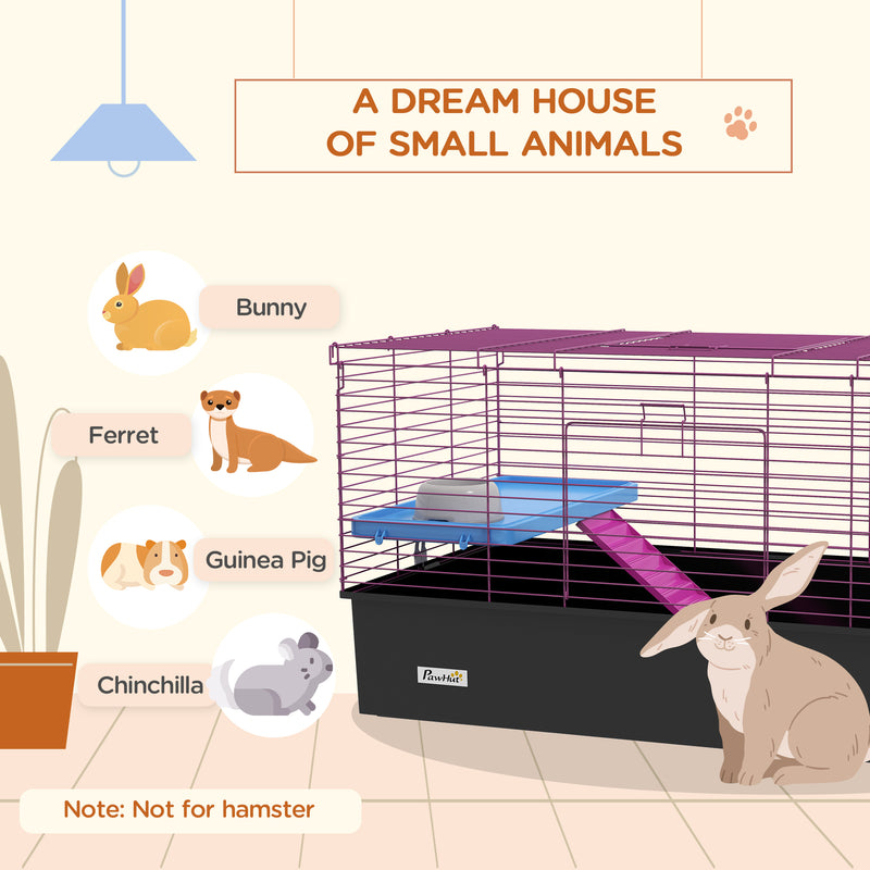 PawHut Small Animal Cage, Rabbit Guinea Pig Hutch, Pet Playhouse, Black