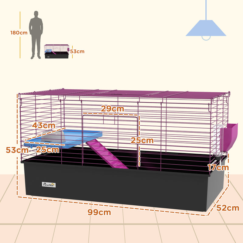 PawHut Small Animal Cage, Rabbit Guinea Pig Hutch, Pet Playhouse, Black