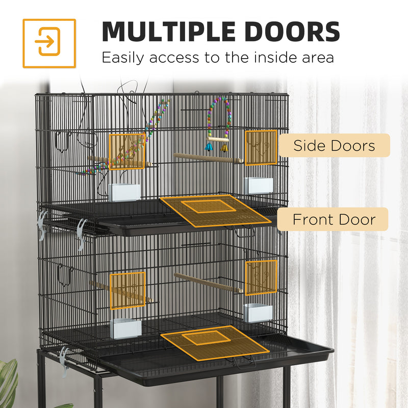 PawHut Two-Tier Bird Cage on Wheels w/ Stand, for Canaries