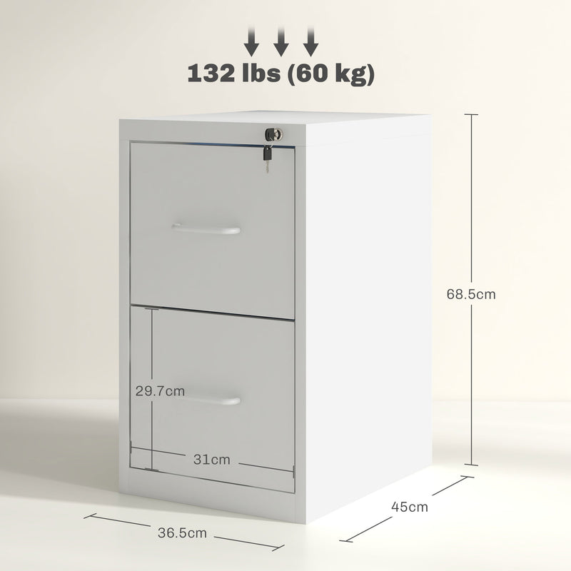 2 Drawer Filing Cabinet with Adjustable Hanging Bar for A4 and Letter Size White