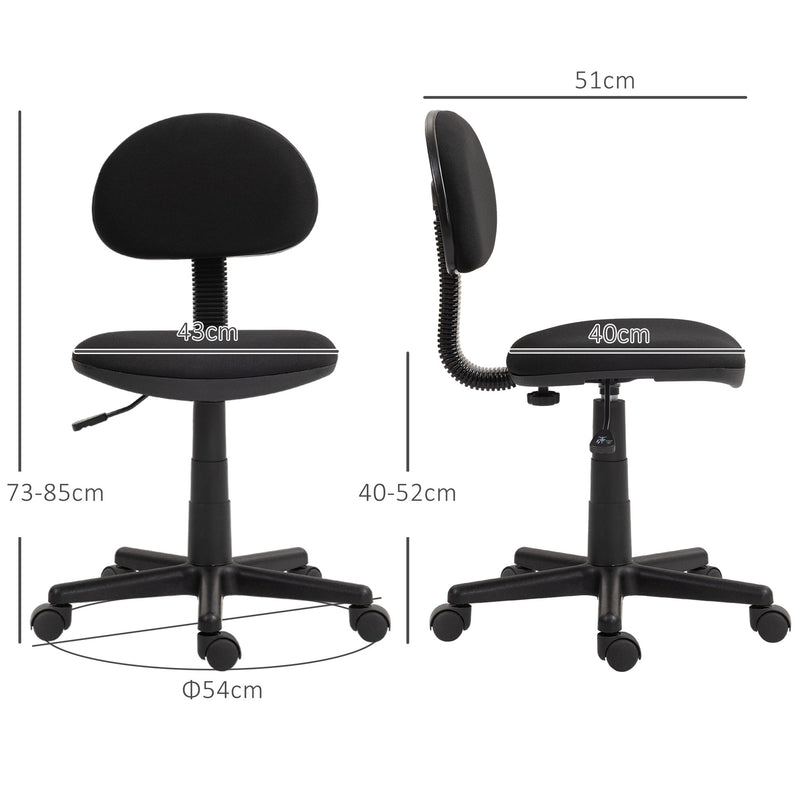 HOMCOM Armless Office Chair with Adjustable Height 360° Swivel Wheels Black