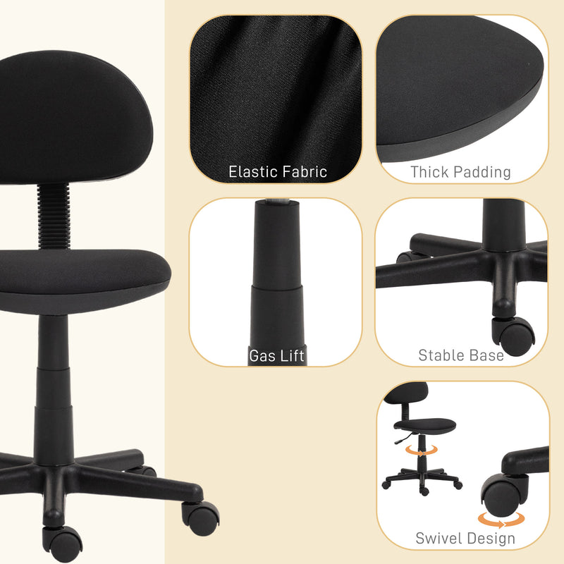 HOMCOM Armless Office Chair with Adjustable Height 360° Swivel Wheels Black