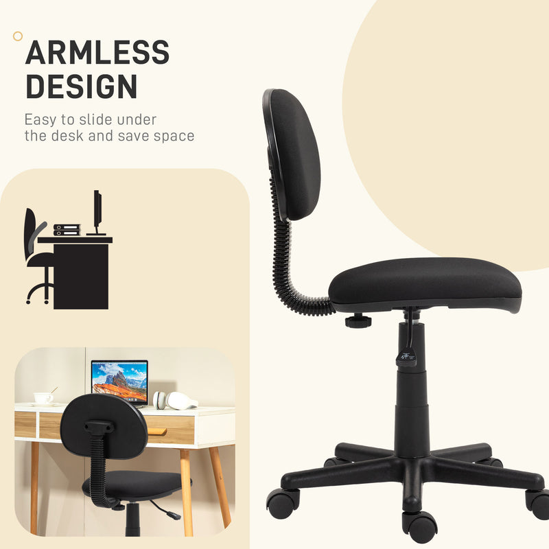 HOMCOM Armless Office Chair with Adjustable Height 360° Swivel Wheels Black