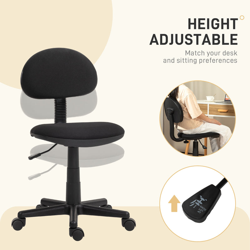 HOMCOM Armless Office Chair with Adjustable Height 360° Swivel Wheels Black