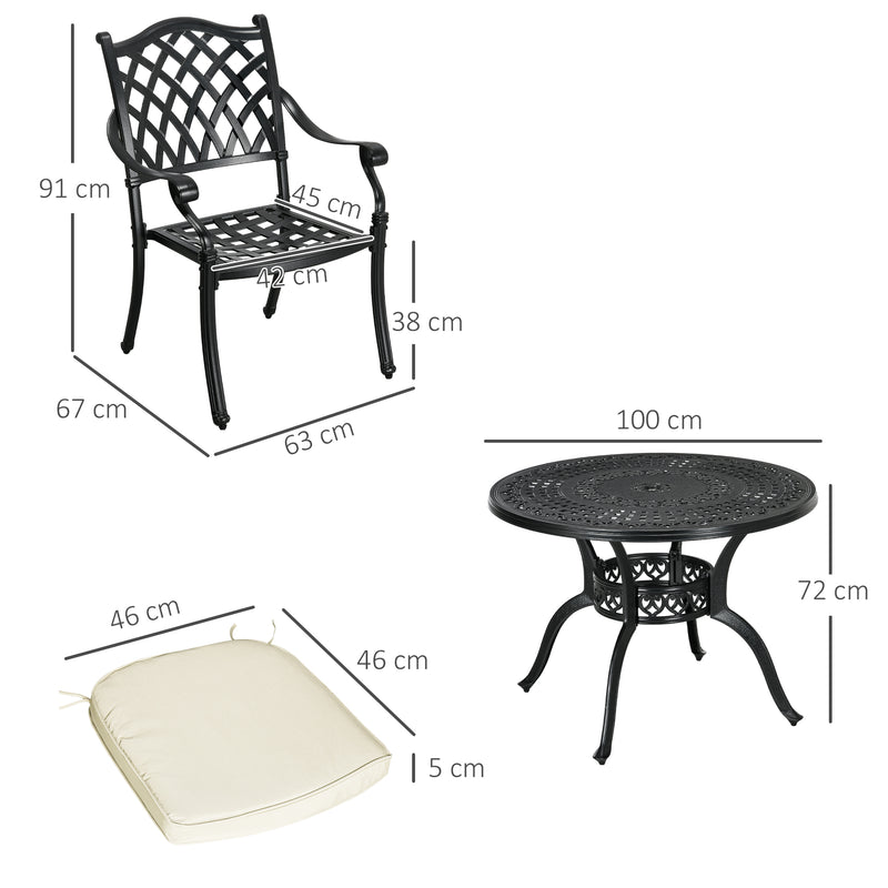 Outsunny 4 Seater Outdoor Dining Set with Cushions Parasol Hole Cast Aluminium