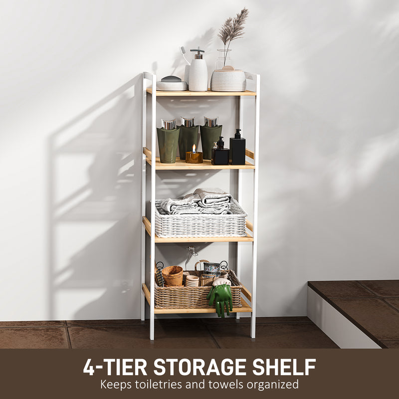 HOMCOM 4-Tier Bamboo Bathroom Storage Shelf with Adjustable Rack