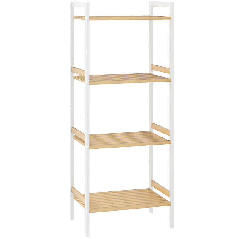 HOMCOM 4-Tier Bamboo Bathroom Storage Shelf with Adjustable Rack