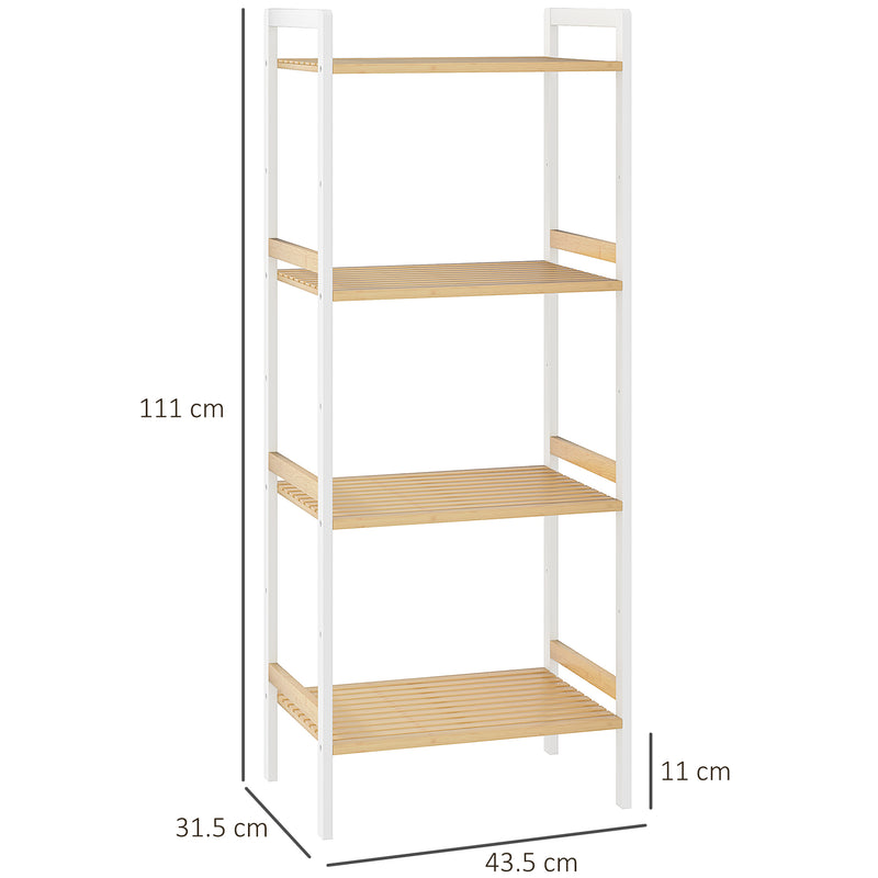 HOMCOM 4-Tier Bamboo Bathroom Storage Shelf with Adjustable Rack