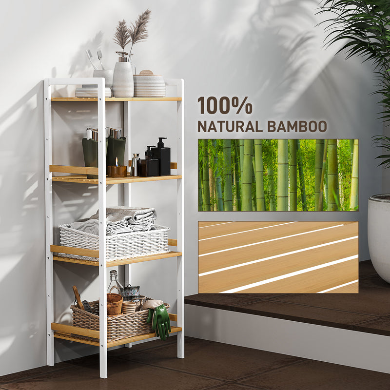 HOMCOM 4-Tier Bamboo Bathroom Storage Shelf with Adjustable Rack