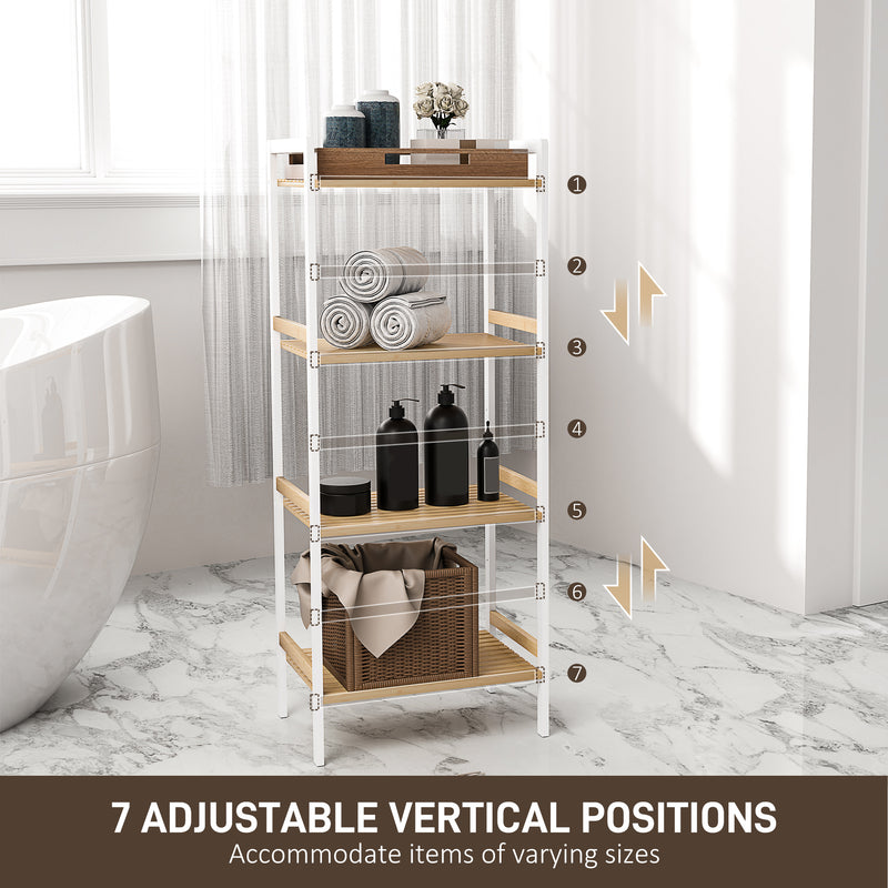 HOMCOM 4-Tier Bamboo Bathroom Storage Shelf with Adjustable Rack