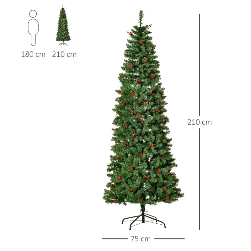 HOMCOM 7ft Green  Prelit  Artificial Pencil Christmas Tree