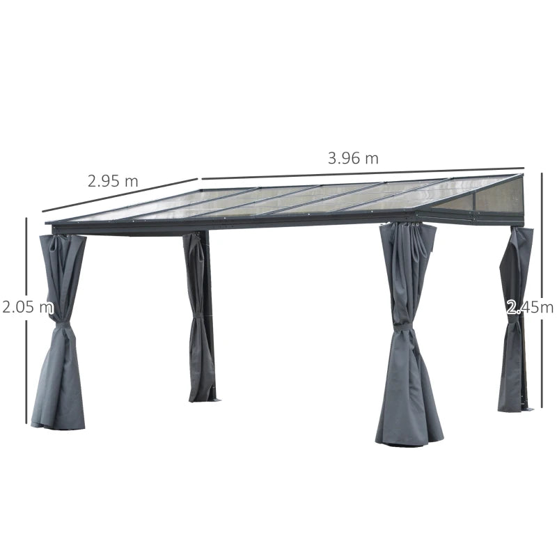 Outsunny Outdoor Lean to Pergola Gazebo 4 x 3m - Grey