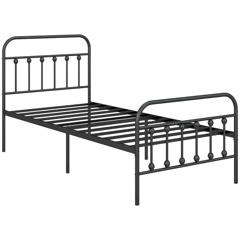 HOMCOM 3ft Metal Single Platform Bed Frame w/ Underbed Storage Headboard Black