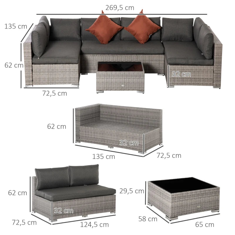 Outsunny Rattan Sofa Set 2.7m - Grey